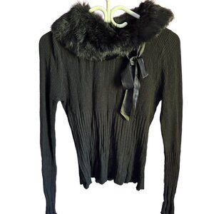 XOXO long sleeve shirt with big fur collar and bowtie